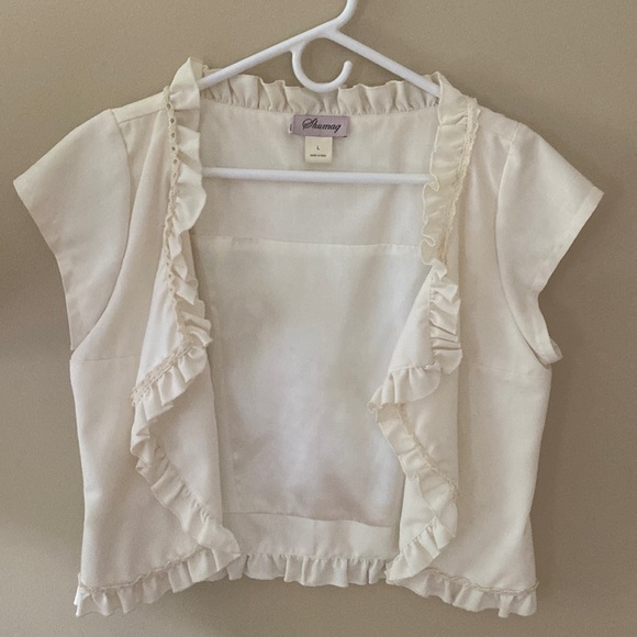 Anthropologie Shumaq Crop Ruffle Open Cotton Blend Summer Jacket L - Picture 3 of 12